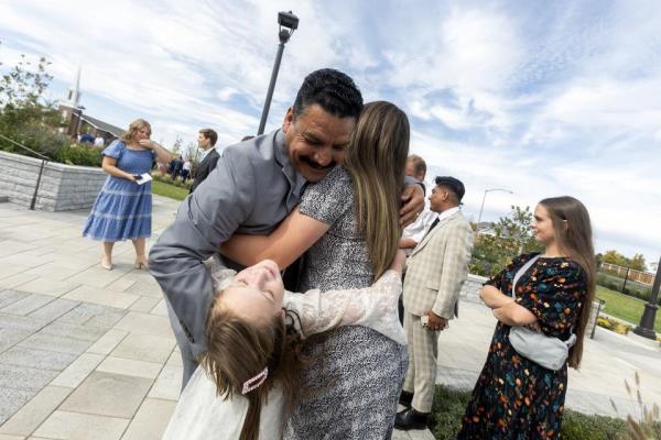 Latter-day Saints gather outside the Moses Lake Washington Temple after it was dedicated on Sept. 17, 2023.