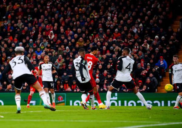 CLINICAL: Liverpool's Cody Gakpo scores. Pic: Peter Byrne, PA Wire.