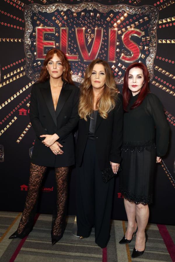 Riley Keough, Lisa Marie Presley and Priscilla Presley at the "Elvis" premiere in Memphis, Tennessee on June 11, 2022