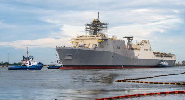 Huntington Ingalls launches first San Antonio-class Flight II amphibious transport dock, Harrisburg (LPD-30)