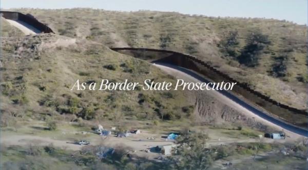 A view of the border wall included in harris' campaign ad.