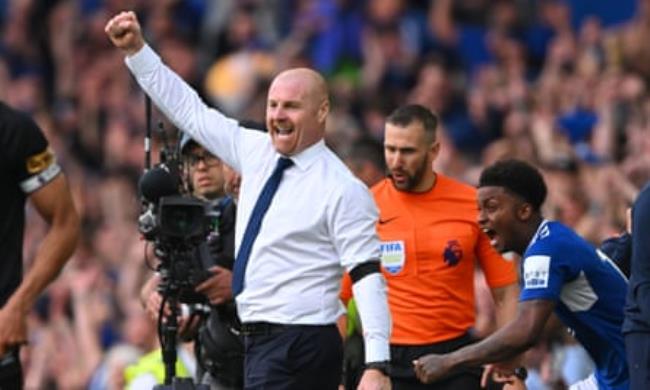 Sean Dyche celebrates the victory over Bournemouth that ensured Everton’s Premier League survival in 2023