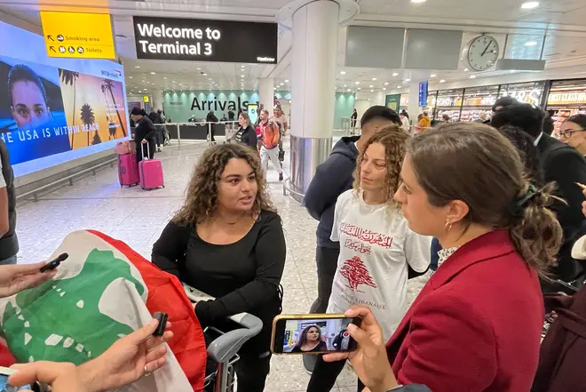 Lara speaks to media at Heathrow Airport