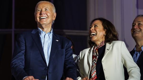 Joe Biden and Kamala Harris laughing