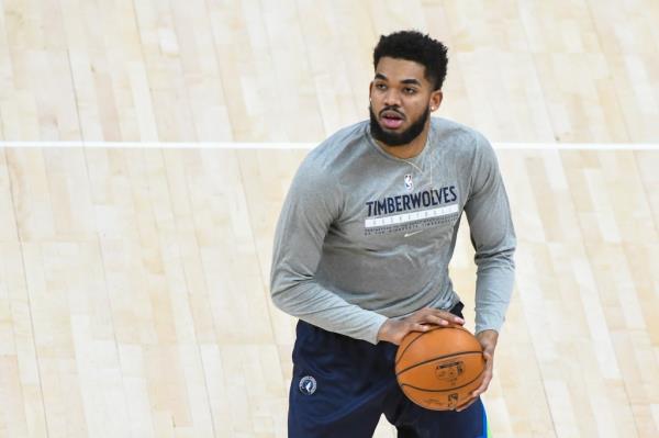 Karl-Anthony Towns warms before a game.