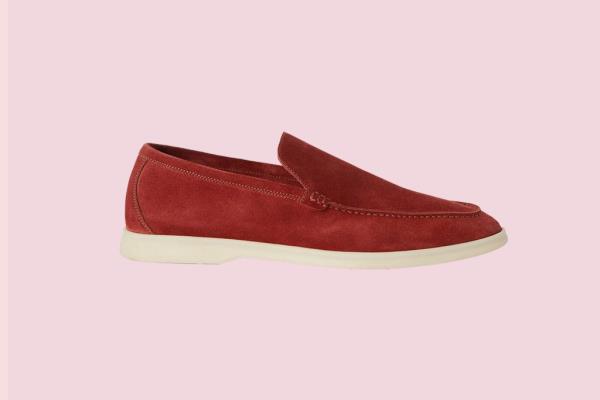 Red loafer with a white sole